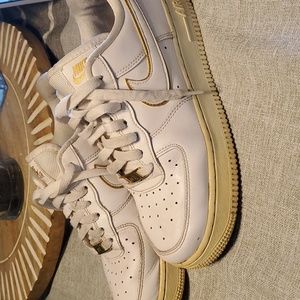 Nike Airforce 1, white abs gold accents, womans size 7